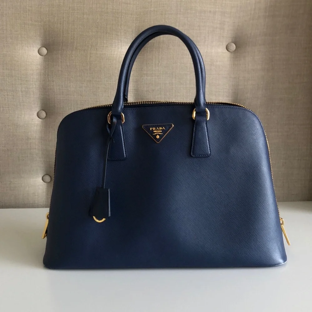 PRADA authentic blue saffiano luxe leather small satchel - Picture 2 of 11